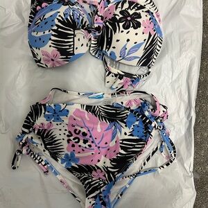 California Waves Pink and Blue Floral Bikini